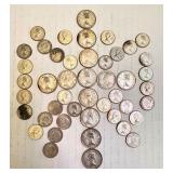 Collection of 45 Vintage Canadian Coins, 1929-1968, Quarters and Dimes Collection of 45 Vintage Canadian Coins, 1929-1968, Quarters and Dimes