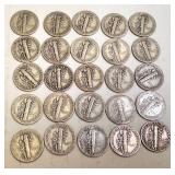 Lot of 25 Circulated Mercury Dimes Assorted Dates Lot of 25 Circulated Mercury Dimes Assorted Dates