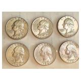 Set of 6 1964 Washington Silver Quarters Set of 6 1964 Washington Silver Quarters