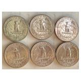Set of 6 1964 Washington Silver Quarters Set of 6 1964 Washington Silver Quarters