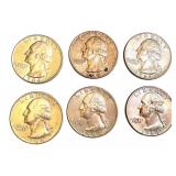 Set of 6 Silver 1964 Washington Quarters Set of 6 Silver 1964 Washington Quarters