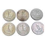 Set of 6 Silver 1964 Washington Quarters Set of 6 Silver 1964 Washington Quarters