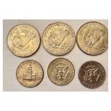 Lot of 6 US Eisenhower and Kennedy Half Dollar Coins 1971-1976 Lot of 6 US Eisenhower and Kennedy Half Dollar Coins 1971-1976