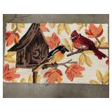 Hand Hooked Accent Rug with Birds and Autumn Leaves, 22x38 Inches