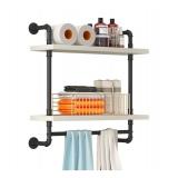 24" Industrial Pipe Shelving with Towel Bar Rustic Wood $49.99 Retail - Brand New