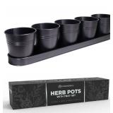Scandinordica Black Herb Planter 5 Pots with Drainage Holes and Tray Black - Brand New
