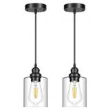 2 Pack Modern Black Pendant Lighting Clear Glass for Ceiling $39.99 Retail - Brand New