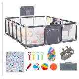 Baby Play Pen 79" x 71" with Mat Indoor or Outdoor Gray $122.39 Retail - Brand New