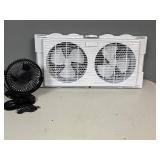 Twin Window Fan. Intertek Model BN-7WD 21.5" Wide x 12" tall and 6" Clip Fan with Cord