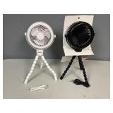 Pair of Rechargeable Mini USB Fans and with Flexible Tripod Legs to attach to Stroller, Wheelchair, Bunk Bed...