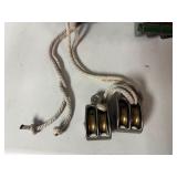 Two Double-Sleave (wheel) Pulleys and Two 1 1/4 Double-Wheeled Pulley.   Newer Pulley is 3/2" diameter. Vintage is 2" diameter.