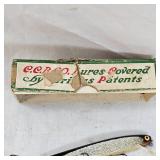 Heddon Wooden Cobra Fishing Lue with Creek Chub Box/Winchester Tin Sign