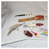 Bruell Red/White Spearing Decoy and Collection of Bobbers Bruell Red/White Spearing Decoy and Collection of Bobbers