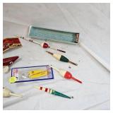 Bruell Red/White Spearing Decoy and Collection of Bobbers Bruell Red/White Spearing Decoy and Collection of Bobbers