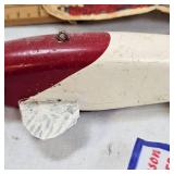 Bruell Red/White Spearing Decoy and Collection of Bobbers Bruell Red/White Spearing Decoy and Collection of Bobbers
