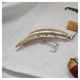 Bruell Red/White Spearing Decoy and Collection of Bobbers Bruell Red/White Spearing Decoy and Collection of Bobbers