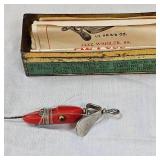 Very Very Nice Original AL Foss Pork Rind Minnow, in original Tin Box with Manual