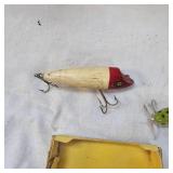 Original Arbo Jitterbug 1/4 oz in Box and Vintage Wood Moonlight Paw Paw, Red and White Original Arbo Jitterbug 1/4 oz in Box and Vintage Wood Moonlight Paw Paw, Red and White