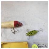 Original Arbo Jitterbug 1/4 oz in Box and Vintage Wood Moonlight Paw Paw, Red and White Original Arbo Jitterbug 1/4 oz in Box and Vintage Wood Moonlight Paw Paw, Red and White