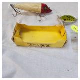 Original Arbo Jitterbug 1/4 oz in Box and Vintage Wood Moonlight Paw Paw, Red and White Original Arbo Jitterbug 1/4 oz in Box and Vintage Wood Moonlight Paw Paw, Red and White
