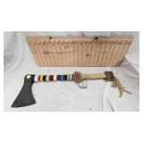 Native American Tomahawk with Real Fur, Beading Detail and Fringes, Beautiful Piece- Native American Tomahawk with Real Fur, Beading Detail and Fringes, Beautiful Piece-