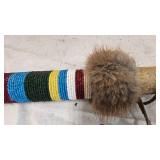 Native American Tomahawk with Real Fur, Beading Detail and Fringes, Beautiful Piece- Native American Tomahawk with Real Fur, Beading Detail and Fringes, Beautiful Piece-
