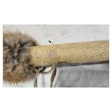 Native American Tomahawk with Real Fur, Beading Detail and Fringes, Beautiful Piece- Native American Tomahawk with Real Fur, Beading Detail and Fringes, Beautiful Piece-