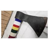 Native American Tomahawk with Real Fur, Beading Detail and Fringes, Beautiful Piece- Native American Tomahawk with Real Fur, Beading Detail and Fringes, Beautiful Piece-