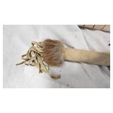 Native American Tomahawk with Real Fur, Beading Detail and Fringes, Beautiful Piece- Native American Tomahawk with Real Fur, Beading Detail and Fringes, Beautiful Piece-