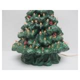 Working Vintage Ceramic Lighted Christmas Tree w/Set of Glasses
