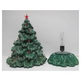 Working Vintage Ceramic Lighted Christmas Tree w/Set of Glasses