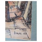 Pair of Framed Signed Vintage Mid Century Original Watercolor Paintings