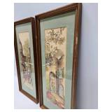 Pair of Framed Signed Vintage Mid Century Original Watercolor Paintings