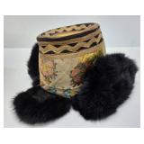 Vintage Oriental Tibetan Ladies Hat w/Fur Trim