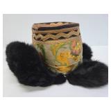 Vintage Oriental Tibetan Ladies Hat w/Fur Trim