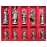Nice Vintage Cast Metal Portable Chess Set