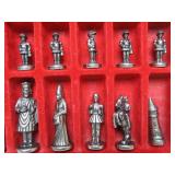 Nice Vintage Cast Metal Portable Chess Set