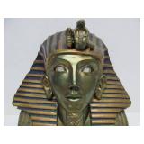 Signed Vintage Egyptian Bust of King Tut Candle Holder Sculpture w/Glowing Eyes