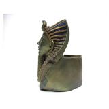 Signed Vintage Egyptian Bust of King Tut Candle Holder Sculpture w/Glowing Eyes
