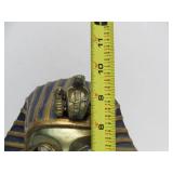 Signed Vintage Egyptian Bust of King Tut Candle Holder Sculpture w/Glowing Eyes