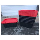 Lot of 7 New or Like New Heavy Duty HUSKY Latch & Stack 15 Gallon Totes w/Lids