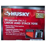 Lot of 7 New or Like New Heavy Duty HUSKY Latch & Stack 15 Gallon Totes w/Lids