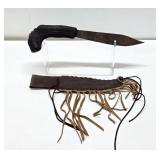 Very Cool Thick Stag Handled Knife w/Leather Sheath