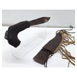 Very Cool Thick Stag Handled Knife w/Leather Sheath
