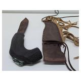 Very Cool Thick Stag Handled Knife w/Leather Sheath