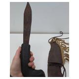 Very Cool Thick Stag Handled Knife w/Leather Sheath