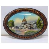 Antique Reverse Painted on Glass Oval Artwork - US Capitol Building