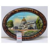 Antique Reverse Painted on Glass Oval Artwork - US Capitol Building