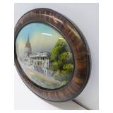 Antique Reverse Painted on Glass Oval Artwork - US Capitol Building