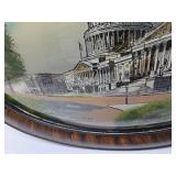 Antique Reverse Painted on Glass Oval Artwork - US Capitol Building